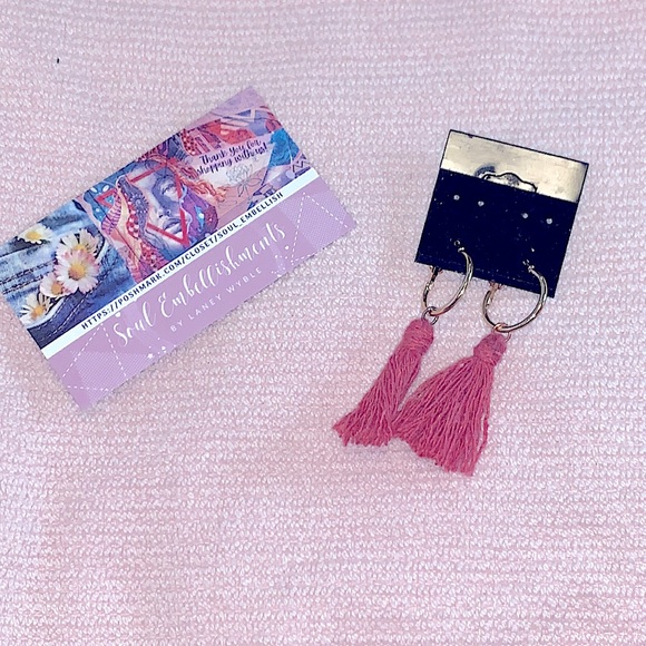 New Trendy BOHO STYLE Pink Tassels On Rose Gold Hoops,Easy Clip-Closure Earrings - Picture 7 of 16